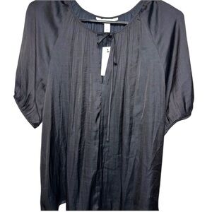 Nine West Black Tie-Neck Peasant Blouse NWT Size Large